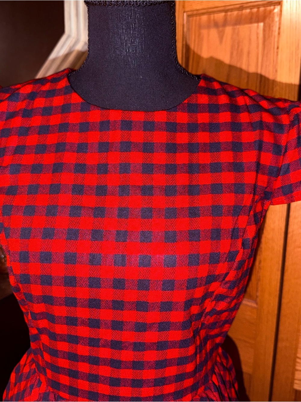 Red and Black Check Midi Fit-and-Flare Dress - Picture 7 of 10